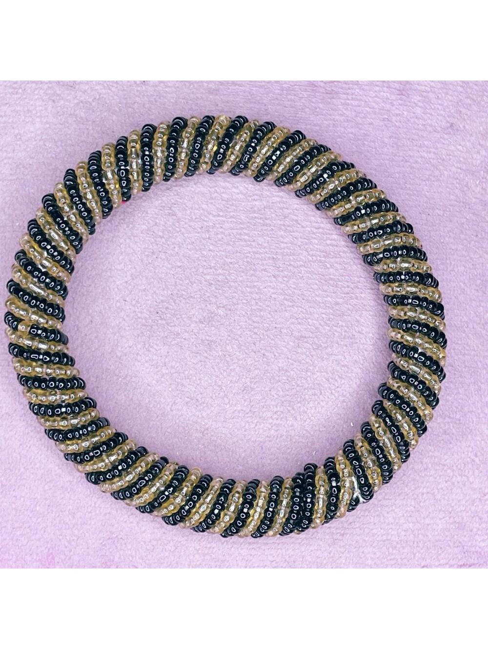 458. Black and Gold Seed Beads Glass Beaded Bracelet